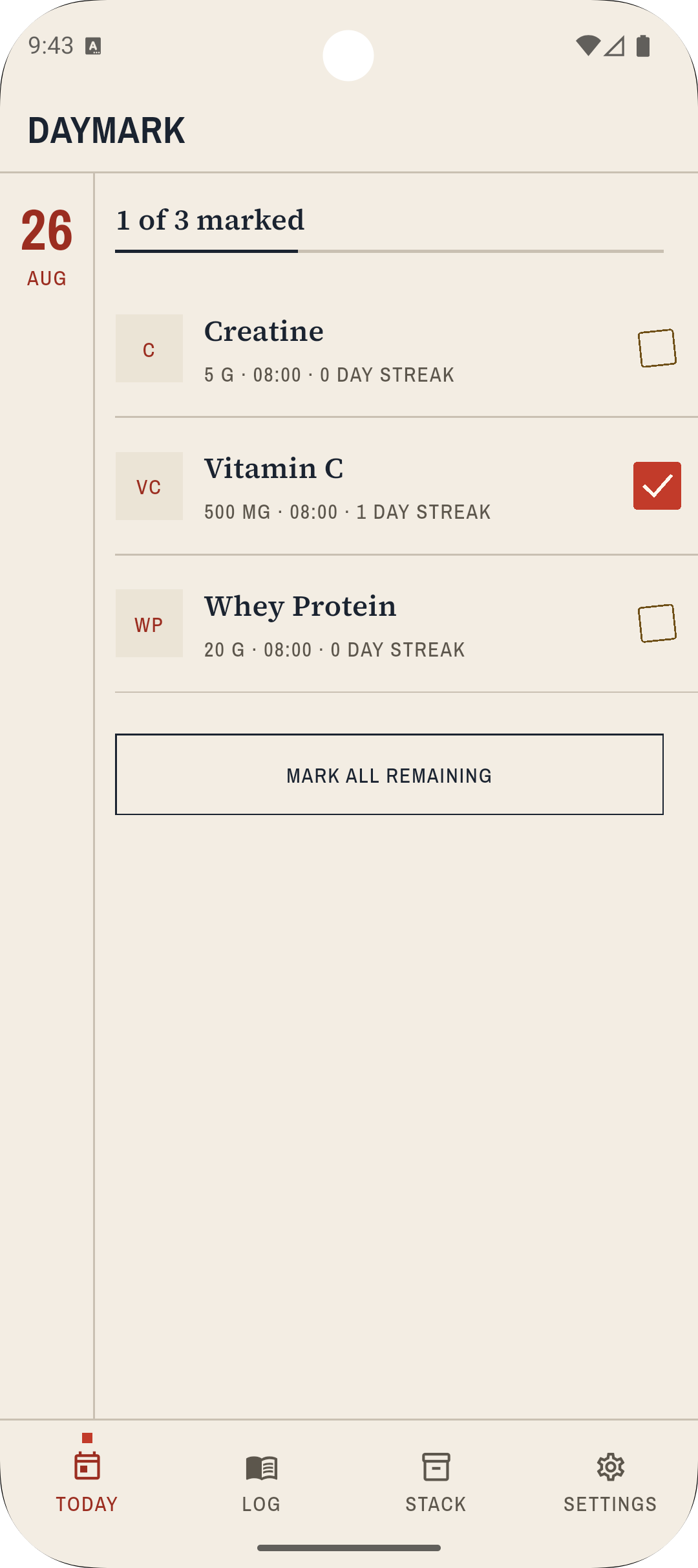 Intake log